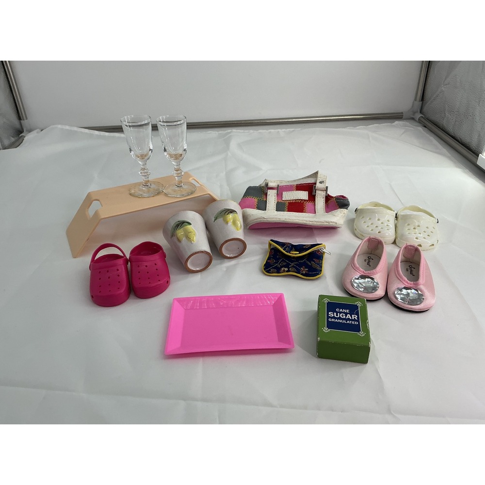 18 Inch Doll Accessory Lot Shoes Bags Kitchen Miniatures Pink